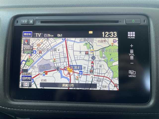 ホンダ ヴェゼル ハイブリッド Z 福島県 2014(平26)年 6.9万km クリスタルブラックパール 純正インターナビ/・フルセグTV（走行中視聴不可）/・iPod/・HDMI/・DISC（CD＆DVD）/・AM＆FM/バックカメラ/あんしんパッケージ/ビルトインETC/LEDライト/フォグランプ/ハーフレザーシート/シートヒーター（D＋N席）/パドルシフト