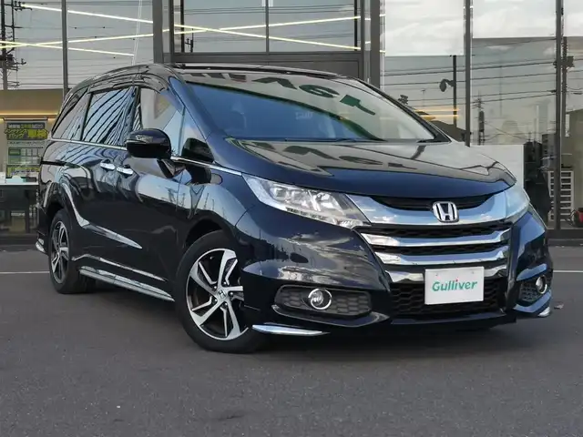 ホンダ オデッセイ アブソルート 茨城県 2014(平26)年 7.6万km プレミアムヴィーナスブラックP 純正ナビ/【AM・FM・DISC・USB・iPod・BT・TV・HDMI】/Bカメラ/ETC/前方ドラレコ/両側パワスラ/アイドリングストップ/パドルシフト/クルコン/ステリモ/オートライト/Fフォグ/LEDライト/純正フロアマット/純正アルミホイール