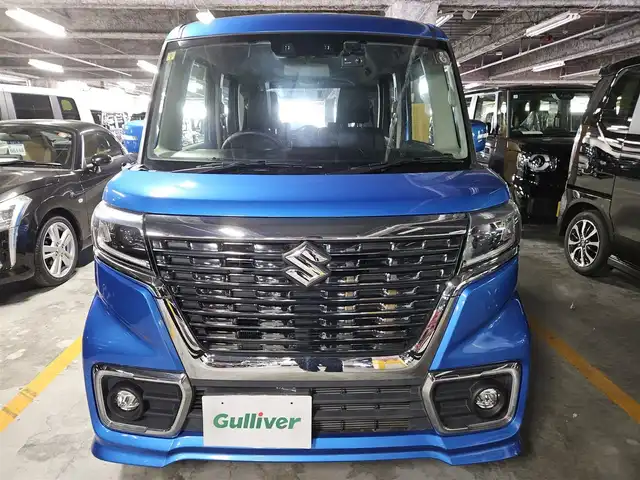 スズキ スペーシア カスタム HYBRID XS 長崎県 2021(令3)年 2.9万km ブリスクブルーM ケンウッドナビ/フルセグTV/両側パワースライドドア/バックカメラ/前後ドライブレコーダー/アダプティブクルーズコントロール/リアパーキングセンサー/セーフティサポート/・衝突被害軽減ブレーキ/・後退時ブレーキサポート/・車線逸脱警報/・前後誤発進抑制機能/・ハイビームアシスト/LEDヘッドランプ/革巻きステアリング/ステアリングスイッチ/ハーフレザーシート/運転席シートヒーター/純正15インチアルミホイール/スマートキー/プッシュエンジンスタート/禁煙車