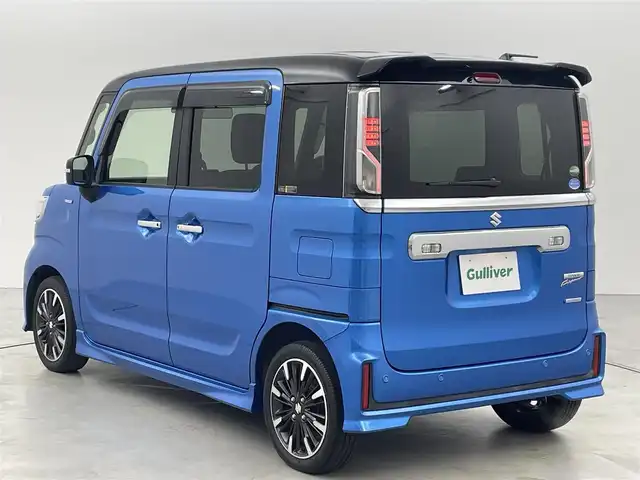 スズキ スペーシア カスタム HYBRID XS ターボ 福岡県 2018(平30)年 2.3万km ブリスクブルーメタリック/ブラック2トーンルーフ 純正８型ナビ/（ＣＤ　ＤＶＤ　ＢＴ　フルセグＴＶ）　/デュアルセンサーブレーキサポート　/衝突被害軽減ブレーキ　/レーンキープアシスト　/両側パワースライドドア　/シートヒーター　/アイドリングストップ /オートライト/LEDヘッドライト/フォグランプ