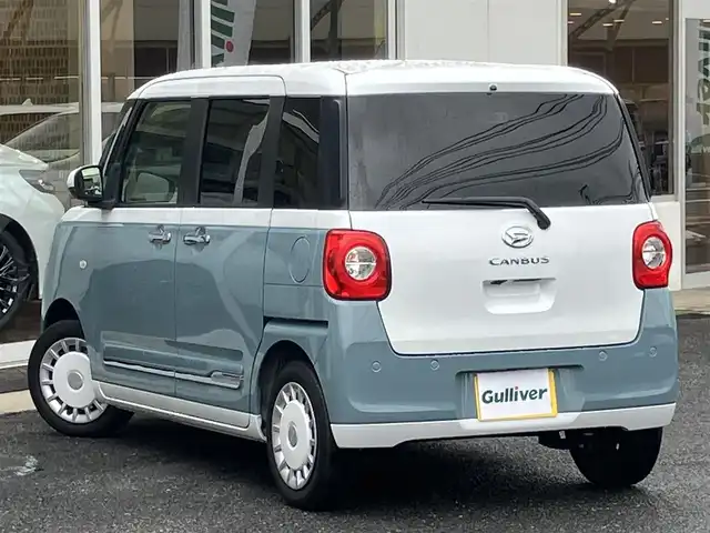 ダイハツ ムーヴ キャンバス ストライプス G 山口県 2022(令4)年 2.1万km シャイニングホワイトパール/レイクブルーメタリック 社外メモリーナビ＆/フルセグTV＆バックカメラ/社外デジタルインナーミラー/フロアマット/純正LEDヘッドライト/純正フォグランプ/スマートキー/エンジンプッシュスタート/両側パワースライド/オートライト/フロントシートヒーター