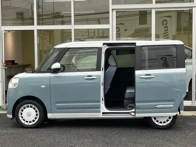 ダイハツ ムーヴ キャンバス ストライプス G 山口県 2022(令4)年 2.1万km シャイニングホワイトパール/レイクブルーメタリック 社外メモリーナビ＆/フルセグTV＆バックカメラ/社外デジタルインナーミラー/フロアマット/純正LEDヘッドライト/純正フォグランプ/スマートキー/エンジンプッシュスタート/両側パワースライド/オートライト/フロントシートヒーター
