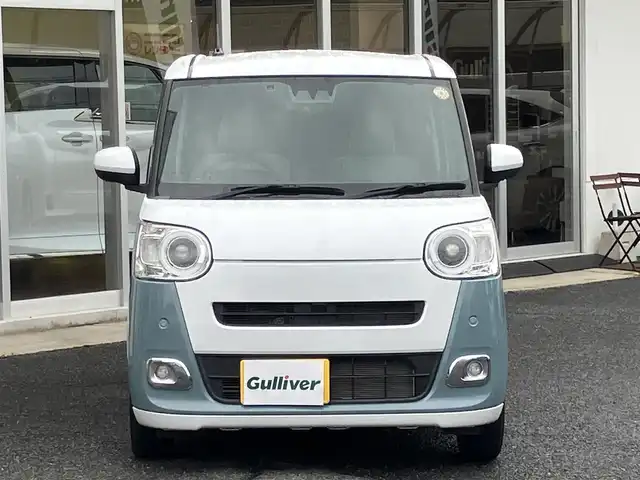 ダイハツ ムーヴ キャンバス ストライプス G 山口県 2022(令4)年 2.1万km シャイニングホワイトパール/レイクブルーメタリック 社外メモリーナビ＆/フルセグTV＆バックカメラ/社外デジタルインナーミラー/フロアマット/純正LEDヘッドライト/純正フォグランプ/スマートキー/エンジンプッシュスタート/両側パワースライド/オートライト/フロントシートヒーター