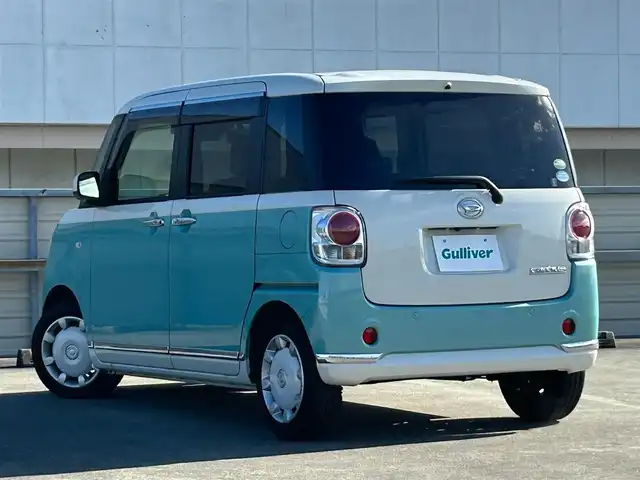 ダイハツ ムーヴ キャンバス G メイクアップ リミテッド　SAⅢ 静岡県 2020(令2)年 3.3万km パールホワイトⅢ/ファインミントメタリック 2トーン 純正8型ナビ/（フルセグTV/FM/AM/Bluetooth/CD/DVD/iPod）/両側電動スライド/全周囲カメラ/ETC/オートライト/オートハイビーム/LEDライト/スマートキー/プッシュスタート/ベンチシート/フルフラットシート/純正フロアマット