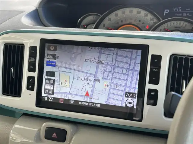 ダイハツ ムーヴ キャンバス G メイクアップ リミテッド　SAⅢ 静岡県 2020(令2)年 3.3万km パールホワイトⅢ/ファインミントメタリック 2トーン 純正8型ナビ/（フルセグTV/FM/AM/Bluetooth/CD/DVD/iPod）/両側電動スライド/全周囲カメラ/ETC/オートライト/オートハイビーム/LEDライト/スマートキー/プッシュスタート/ベンチシート/フルフラットシート/純正フロアマット