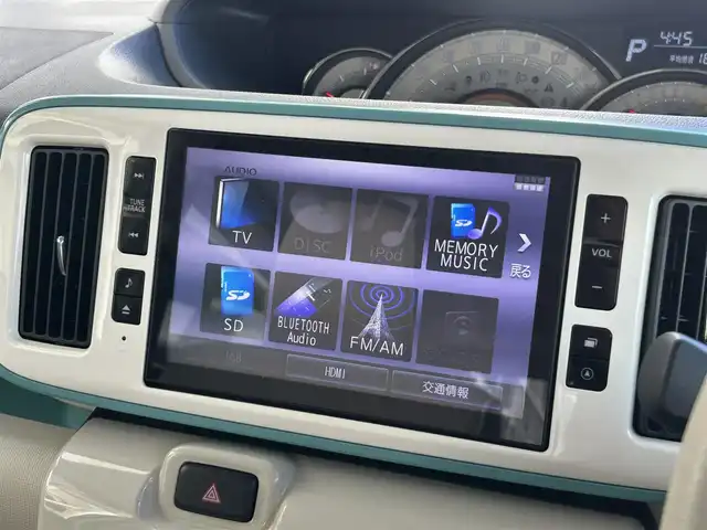 ダイハツ ムーヴ キャンバス G メイクアップ リミテッド　SAⅢ 静岡県 2020(令2)年 3.3万km パールホワイトⅢ/ファインミントメタリック 2トーン 純正8型ナビ/（フルセグTV/FM/AM/Bluetooth/CD/DVD/iPod）/両側電動スライド/全周囲カメラ/ETC/オートライト/オートハイビーム/LEDライト/スマートキー/プッシュスタート/ベンチシート/フルフラットシート/純正フロアマット