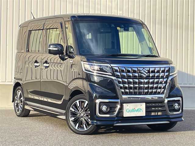 スズキ スペーシア カスタム HYBRID XS 群馬県 2023(令5)年 2.9万km ブルーイッシュブラックパール3 ワンオーナー/純正ナビ/　(AM/FM/TV/BT/USB/DISK)/全方位カメラ/両側パワースライドドア/衝突軽減ブレーキ/レーンキープアシスト/ヘッドアップディスプレイ/コーナーセンサー/横滑り防止機能/アイドリングストップ/レーダークルーズコントロール/ETC/前後ドライブレコーダー/純正ドアバイザー/純正フロアマット/AUTOライト/ステアリングリモコン/D側シートヒーター/後席サンシェード/保証書/取扱説明書/記録簿/スペアキー1