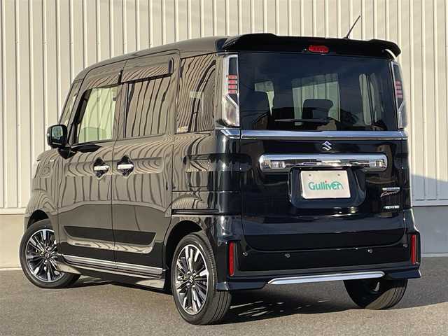 スズキ スペーシア カスタム HYBRID XS 群馬県 2023(令5)年 2.9万km ブルーイッシュブラックパール3 ワンオーナー/純正ナビ/　(AM/FM/TV/BT/USB/DISK)/全方位カメラ/両側パワースライドドア/衝突軽減ブレーキ/レーンキープアシスト/ヘッドアップディスプレイ/コーナーセンサー/横滑り防止機能/アイドリングストップ/レーダークルーズコントロール/ETC/前後ドライブレコーダー/純正ドアバイザー/純正フロアマット/AUTOライト/ステアリングリモコン/D側シートヒーター/後席サンシェード/保証書/取扱説明書/記録簿/スペアキー1