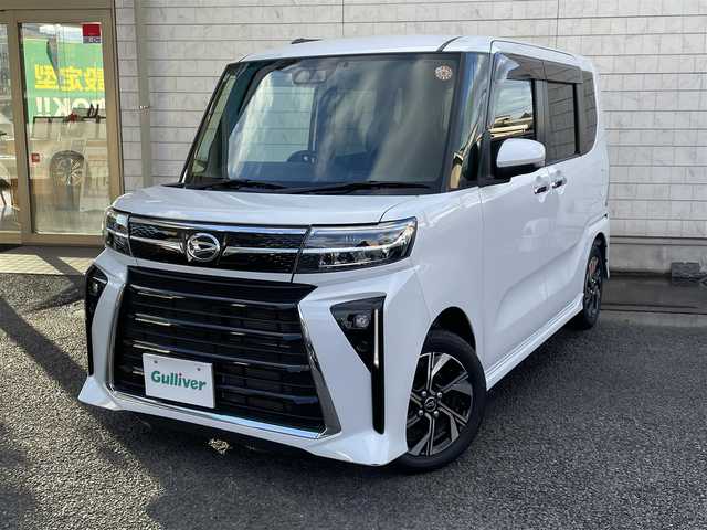 ダイハツ タント カスタム X 大分県 2022(令4)年 1.5万km シャイニングホワイトパール 社外メモリナビ CN-HA02WD/【フルセグ/DVD/BTオーディオ】/バックカメラ/両側パワースライドドア/ブラックハーフレザー調シート/純正14インチアルミホイール/スマートアシスト/クリアランスソナー/充電用USBソケット/電動パーキングブレーキ/前席シートヒーター/ETC/LEDヘッドライト/LEDフォグランプ/オートライト/ウインカーミラー/ステアリングリモコン/チルトステアリング/エンジンプッシュスタート/横滑り防止装置/アイドリングストップ/運転席シートリフター/リアプライバシーガラス/ドアバイザー/フロアマット/オートリトラミラー/カーテン＆サイド＆Wエアバッグ/ABS/スマートキー×2/保証書/車両取説
