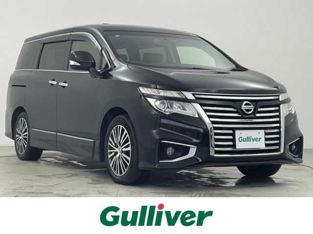 日産 エルグランド 250ハイウェイスターS 千葉県 2018(平30)年 6.3万km ファントムブラック サンルーフ/純正9型ナビ（MM518D-L）/CD/DVD/Bluetooth/フルセグTV/バックカメラ/両側電動スライドドア/クルーズコントロール/ETC/LEDオートライト/フォグライト/ハーフレザーシート/オットマン/ステアリングスイッチ/横滑り防止機能/純正18インチアルミホイール/純正フロアマット/プッシュスタート