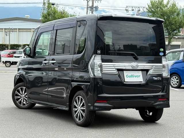 ダイハツ タント カスタム X トップED SA Ⅲ 長野県 2018(平30)年 5.8万km ブラックマイカメタリック 純正メモリナビ（NMZK-W68D）/FM・AM・DVD・CD・フルセグTV/Bluetooth Audio/バックカメラ/衝突被害軽減ブレーキ/片側パワースライドドア/アイドリングストップ/ハーフレザーシート/D席シートヒーター/コーナーセンサー/プッシュスタート/スマートキー/スペアキー/ドアバイザー/ETC