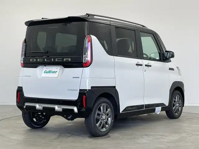 三菱 デリカミニ T プレミアム 新潟県 2025(令7)年 0.1千km アメジストブラック/シルキーホワイト 4WD/プロパイロット/純正ディスプレイオーディオ/　AppleCarPlay/AndroidAuto/Bluetooth/HDMI/全方位モニター/両側パワースライドドア/衝突被害軽減ブレーキ/レーンキープアシスト/前後コーナーセンサー/レーダークルーズコントロール/ハーフレザーシート/前席シートヒーター/オートマチックハイビーム/LEDヘッドライト/オートライト/ステアリングヒーター/パドルシフト/禁煙車