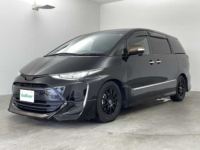 トヨタ エスティマ アエラス プレミアム 兵庫県 2017(平29)年 4.8万km ブラック ・純正9型ナビ＆TV＆BT&DVD＆SD/・純正リアフリップダウンモニター/・バックカメラ/・社外アンダーエアロ/・両側パワースライドドア/・トヨタセーフティセンス/・プリクラッシュセーフティ/・レーンキープアシスト/・クルーズコントロール/・オートハイビーム/・前後コーナーセンサー/・ビルトインETC/・スマートキー/・スペアキー/・プッシュスタート/・ハーフレザーシート/・2列目オットマン/・社外16インチアルミホイール/・運転席パワーシート/・純正フロアマット/・横滑り防止装置/・LEDライト/・オートライト