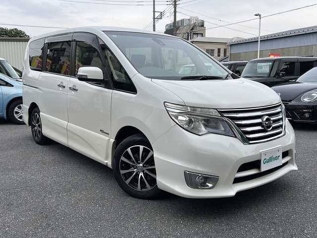 日産 セレナ ハイウェイスター Sハイブリッド 埼玉県 2014(平26)年 12.6万km ブリリアントホワイトパール エマージェンシーブレーキ/社外ナビ/　　CD/DVD/iPod/フルセグTV/バックカメラ/左側パワースライドドア/クルーズコントロール/HIDオートライト/アイドリングストップ/USBポート/ETC