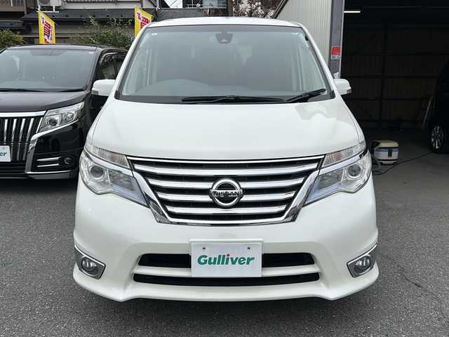 日産 セレナ ハイウェイスター Sハイブリッド 埼玉県 2014(平26)年 12.6万km ブリリアントホワイトパール エマージェンシーブレーキ/社外ナビ/　　CD/DVD/iPod/フルセグTV/バックカメラ/左側パワースライドドア/クルーズコントロール/HIDオートライト/アイドリングストップ/USBポート/ETC