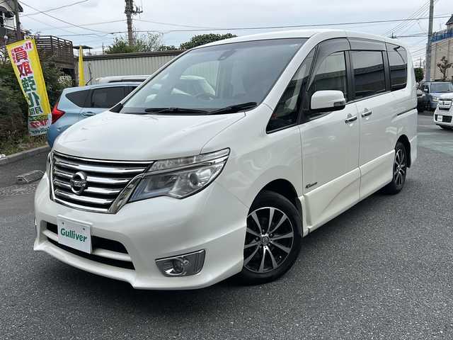 日産 セレナ ハイウェイスター Sハイブリッド 埼玉県 2014(平26)年 12.6万km ブリリアントホワイトパール エマージェンシーブレーキ/社外ナビ/　　CD/DVD/iPod/フルセグTV/バックカメラ/左側パワースライドドア/クルーズコントロール/HIDオートライト/アイドリングストップ/USBポート/ETC