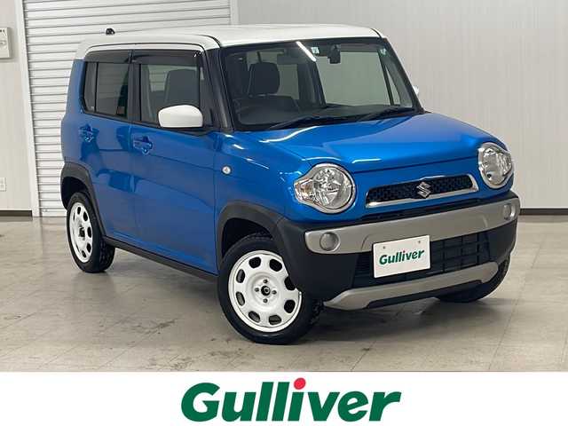 スズキ ハスラー G 熊本県 2019(平31)年 4.7万km ブリスクブルーメタリック/ホワイト2トーンルーフ 社外7V型ナビ（MDV-D706BTW)/・AM/FM/・CD/DVD/・SD/Bluetooth/USB/・フルセグTV/衝突被害軽減ブレーキ/車線逸脱警報/前方ドライブレコーダー/前席シートヒーター/ステアリングスイッチ/ヘッドライトレベライザー/オートリトラーミラー/アイドリングストップ/純正ドアバイザー/プッシュスタート＆スマートキー/スペアキー1本/フロアマット