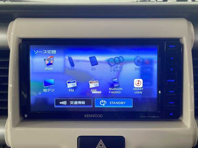 スズキ ハスラー G 熊本県 2019(平31)年 4.7万km ブリスクブルーメタリック/ホワイト2トーンルーフ 社外7V型ナビ（MDV-D706BTW)/・AM/FM/・CD/DVD/・SD/Bluetooth/USB/・フルセグTV/衝突被害軽減ブレーキ/車線逸脱警報/前方ドライブレコーダー/前席シートヒーター/ステアリングスイッチ/ヘッドライトレベライザー/オートリトラーミラー/アイドリングストップ/純正ドアバイザー/プッシュスタート＆スマートキー/スペアキー1本/フロアマット