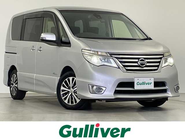 日産 セレナ HWS S HV Vセレ +Sefty 岐阜県 2015(平27)年 3.8万km ブリリアントシルバー 7型ナビゲーション【CN-E300D】/ワンセグテレビ/Bluetooth/CD/両側パワースライドドア/車線逸脱警報機能/衝突軽減被害機能/クルーズコントロール/革巻きステアリング/ステアリングリモコン/社外前方ドラレコ/ETC/LEDヘッドライト/オートライト/横滑り防止装置