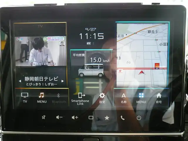 スズキ スペーシア カスタム HYBRID XS ターボ 静岡県 2022(令4)年 3.8万km ピュアホワイトパール/ブラック2トーン 禁煙車/両側パワースライドドア/ターボ車/全方位モニター用メモリーナビゲーション/（CD/DVD/BT/USB/フルセグTV）/セーフティサポート/・デュアルカメラブレーキサポート/・車線逸脱警報機能/・先行車発進お知らせ機能/・アダプティブクルーズコントロール/・後方誤発進抑制機能/・車線逸脱抑制機能/・誤発進抑制機能/ステアリングリモコン/パドルシフト/ブラックルーフ/ブラックドアミラー/ブラックリアスポイラー/ヘッドアップディスプレイ/リアサキュレーター/運転席シートヒーター/後席左右パーソナルテーブル/LEDヘッドライト/プッシュスタート・スマートキー/スペアキー/保証書・取扱説明書