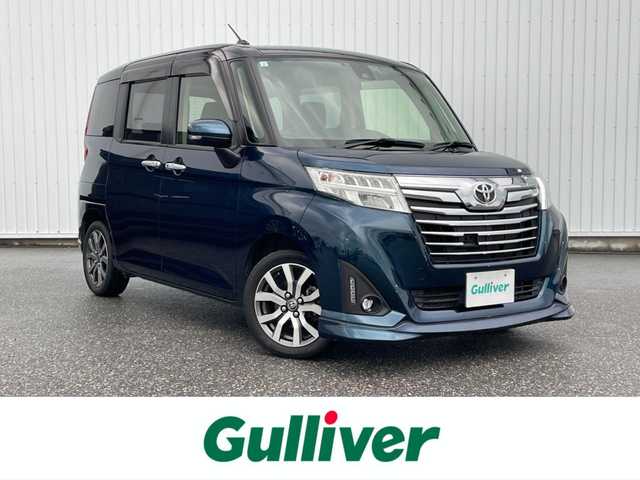 トヨタ ルーミー カスタムG－T 滋賀県 2017(平29)年 3.8万km ブラックマイカメタリック/レーザーブルークリスタルシャイン 2トーン 純正9インチSDナビ/・フルセグTV/・CD DVD/・Bluetooth/バックカメラ/衝突軽減ブレーキ/クルーズコントロール/ドライブレコーダー/ETC/革巻きステアリング/ステアリングリモコン/プッシュスタート/スマートキー×２/電動格納ミラー/ウインカーミラー/両側パワースライドドア/シートヒーター/シートリフター/ドアバイザー/純正フロアマット