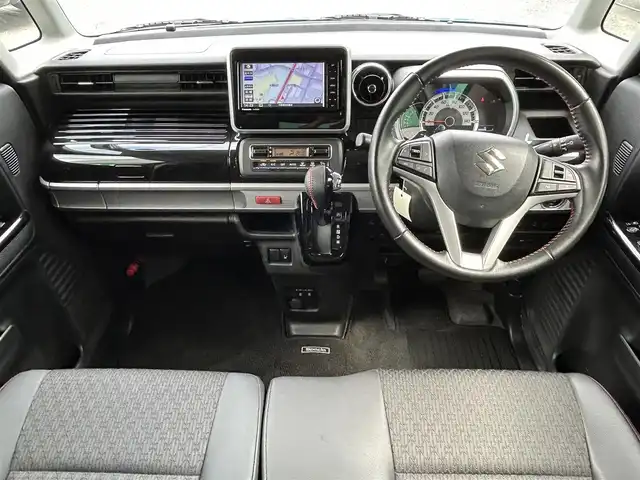 スズキ スペーシア カスタム HYBRID XS ターボ 千葉県 2021(令3)年 2.3万km ブリスクブルーM 純正ナビ/ワンオーナー/両側パワースライドドア/レーダークルーズコントロール/パドルシフト/黒ハーフレザー/前後ドライブレコーダー/シートヒーター/レーンキープアシスト/フルセグTV/DVD/CD/BT/ETC/オートライト/LEDヘッドライト