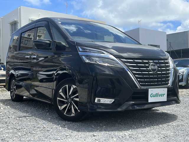 日産 セレナ ハイウェイスター V 沖縄県 2020(令2)年 7.6万km ダイヤモンドブラック 県外仕入/禁煙車/純正ナビ　フルセグＴＶ　Bluetooth DVD・Blu-ray再生可/両側パワースライドドア　/プロパイロット　/バックカメラ 全方位カメラ　/前方ドライブレコーダー　/ブラインドスポットモニター/パーキングアシスト/リアロールサンシェード　/ＬＥＤヘッドライト/オートライト/革巻きステアリング/ステアリングスイッチ/電動サイドブレーキ/オートホールド/ウインカードアミラー/スマートキー