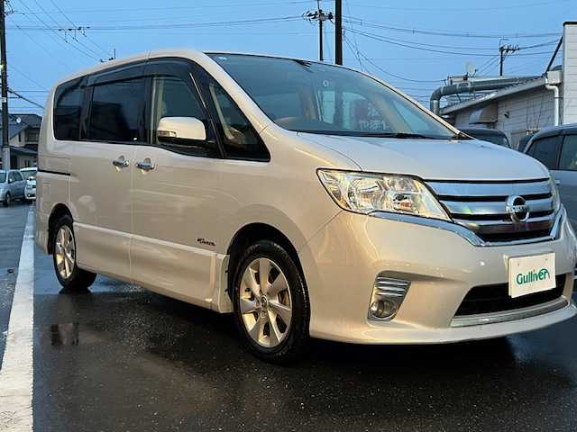 日産 セレナ ハイウェイS G Sハイブリッド 宮城県 2013(平25)年 16.8万km エターナルスノーホワイト 登録時走行距離167401km/SDナビ/バックカメラ/純正アルミホイール/ETC