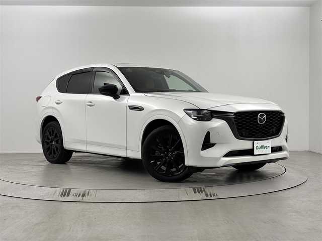 マツダ ＣＸ－６０ ＰＨＥＶ プレミアムスポーツ 佐賀県 2023(令5)年 2.3万km パール パノラマサンルーフ/純正ナビ（AM/FM/BT/フルセグTV）/全方位カメラ/BSM/デジタルインナー/ドライブレコーダー/ETC/ハンドルヒーター/全席シートヒーター/前席エアシート/シートメモリー/純正アルミホイール/純正フロアマット/パワーバックドア/テレビキャンセラー