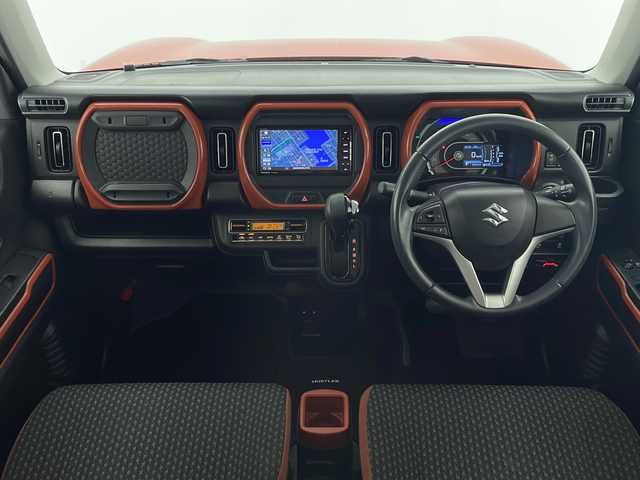 スズキ ハスラー HYBRID X 宮崎県 2020(令2)年 3.9万km バーミリオンオレンジ/ガンメタリック2トーン 禁煙車/衝突被害軽減ブレーキ/社外ナビTV/（ストラーダ/CN-RE06WD/CD/DVD/Bluetooth/フルセグTV)/社外バックカメラ/純正LEDオートライト/純正LEDフォグ/純正15インチアルミ/純正セキュリティアラーム/純正フロアマット/社外ドライブレコーダー/レーンディパーチャーアラート/クリアランスソナー/エネチャージ/オートエアコン/本革巻ハンドル/スマートキー/プッシュエンジンスタート/スペアキー/新車時保証書/取扱い説明書