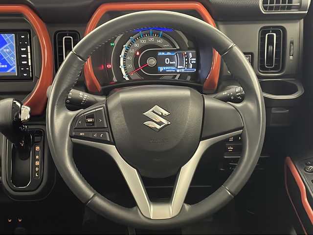 スズキ ハスラー HYBRID X 宮崎県 2020(令2)年 3.9万km バーミリオンオレンジ/ガンメタリック2トーン 禁煙車/衝突被害軽減ブレーキ/社外ナビTV/（ストラーダ/CN-RE06WD/CD/DVD/Bluetooth/フルセグTV)/社外バックカメラ/純正LEDオートライト/純正LEDフォグ/純正15インチアルミ/純正セキュリティアラーム/純正フロアマット/社外ドライブレコーダー/レーンディパーチャーアラート/クリアランスソナー/エネチャージ/オートエアコン/本革巻ハンドル/スマートキー/プッシュエンジンスタート/スペアキー/新車時保証書/取扱い説明書