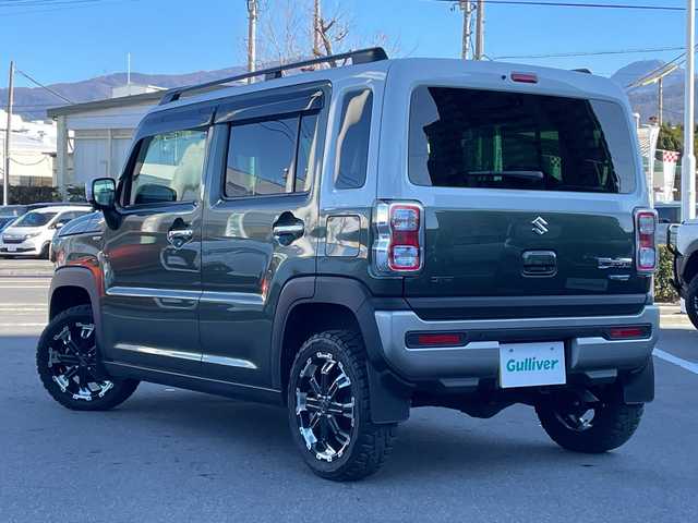 スズキ ハスラー Jスタイル ターボ 長野県 2021(令3)年 2.4万km クールカーキパールメタリック/ホワイト2トーンルーフ 禁煙車/４ＷＤ/ターボ/９インチ純正ナビ/Bluetooth Audio/フルセグテレビ/全方位カメラ/バックカメラ/ルーフレール/ビルトインＥＴＣ/追従クルーズコントロール/前席シートヒーター/ロッドホルダー/セーフティーサポート/・デュアルセンサーブレーキサポート/・誤発進抑制機能/・車線逸脱警報機能/・ふらつき警報機能/・先行車発進お知らせ機能/・標識認識機能/・ハイビームアシスト/革巻きステアリング/ステアリングスイッチ/ＬＥＤヘッドライト/フォグランプ/オートライト/オートマチックハイビーム/スマートキー/プッシュスタート/電動格納ミラー/社外１５インチＡＷ/純正フロアマット