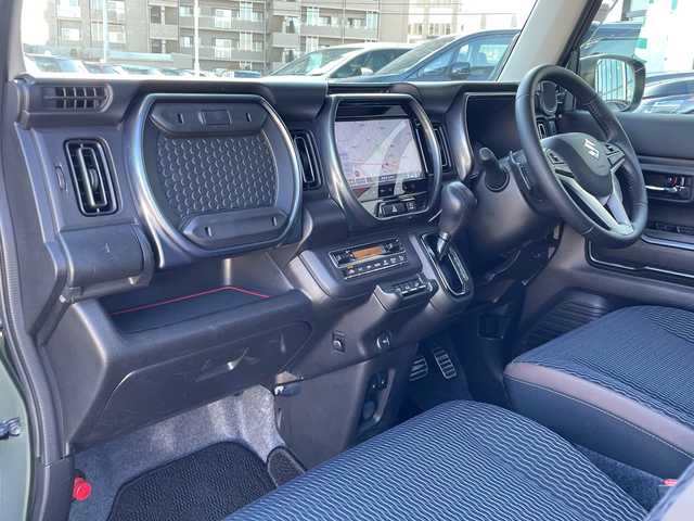 スズキ ハスラー Jスタイル ターボ 長野県 2021(令3)年 2.4万km クールカーキパールメタリック/ホワイト2トーンルーフ 禁煙車/４ＷＤ/ターボ/９インチ純正ナビ/Bluetooth Audio/フルセグテレビ/全方位カメラ/バックカメラ/ルーフレール/ビルトインＥＴＣ/追従クルーズコントロール/前席シートヒーター/ロッドホルダー/セーフティーサポート/・デュアルセンサーブレーキサポート/・誤発進抑制機能/・車線逸脱警報機能/・ふらつき警報機能/・先行車発進お知らせ機能/・標識認識機能/・ハイビームアシスト/革巻きステアリング/ステアリングスイッチ/ＬＥＤヘッドライト/フォグランプ/オートライト/オートマチックハイビーム/スマートキー/プッシュスタート/電動格納ミラー/社外１５インチＡＷ/純正フロアマット