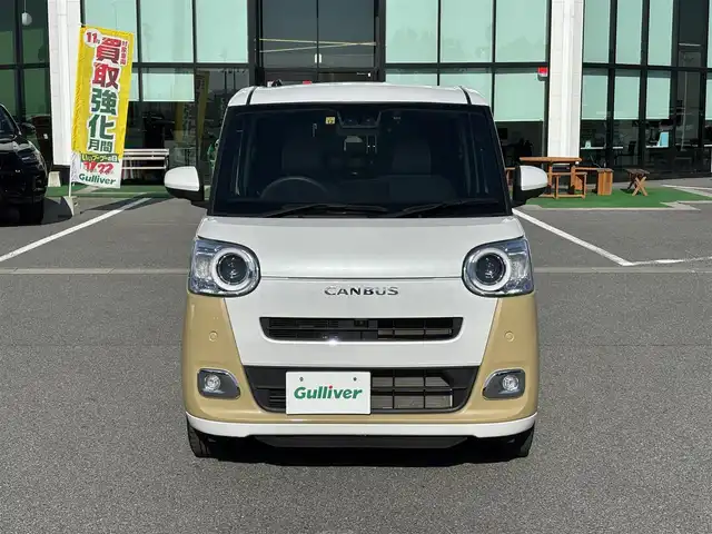 ダイハツ ムーヴ キャンバス ストライプス G 奈良県 2022(令4)年 2.3万km シャイニングホワイトパール/サンドベージュメタリック 純正ナビ（NMZN-W727)/（フルセグ/BT/CD/DVD)/アラウンドビューモニター/前後コーナーセンサー/衝突軽減システム/レーンキープアシスト/両側パワースライドドア/前席シートヒーター/LEDヘッドライト/前方ドライブレコーダー/ETC/純正ホイールキャップ/保証書/取り扱い説明書/スペアキーX1