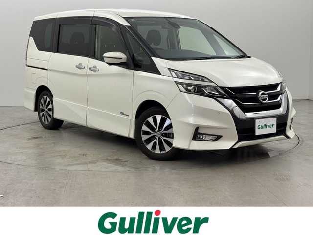 日産 セレナ ハイウェイスター Vセレクション 福岡県 2017(平29)年 4.9万km ブリリアントホワイトパール 後席モニター　/純正９型ナビ　/全方位カメラ　/両側電動スライドドア　/衝突軽減システム　/パーキングアシスト　/クルーズコントロール　/アイドリングストップ　/横滑り防止装置　/ドラレコ　/ＥＴＣ　/純正アルミホイール