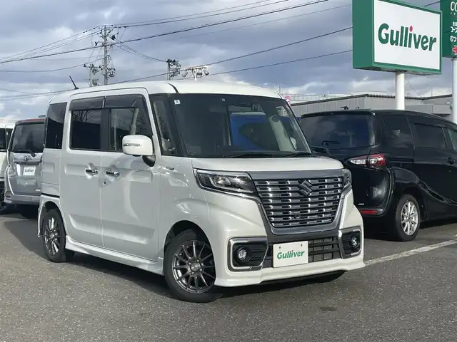 スズキ スペーシア カスタム XS ターボ 青森県 2018(平30)年 4.4万km ピュアホワイトP 4WD/純正メモリナビ/（BT／AM／FM／DVD）/全周囲方位カメラ/両側パワースライド/全席シートヒーター/社外エンジンスターター/ドライブレコーダー（前方）/LEDヘッドライト/オートライト/アシストハイビーム/衝突軽減システム
