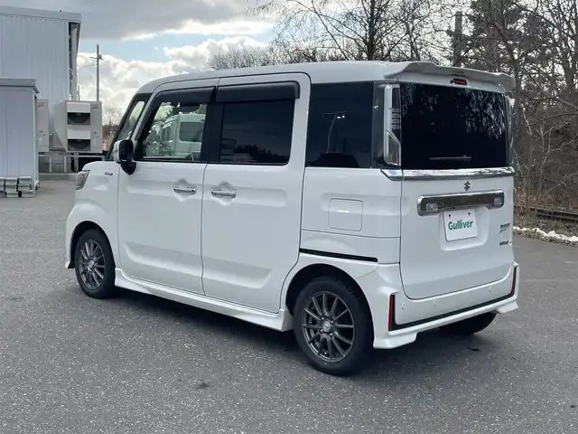 スズキ スペーシア カスタム XS ターボ 青森県 2018(平30)年 4.4万km ピュアホワイトP 4WD/純正メモリナビ/（BT／AM／FM／DVD）/全周囲方位カメラ/両側パワースライド/全席シートヒーター/社外エンジンスターター/ドライブレコーダー（前方）/LEDヘッドライト/オートライト/アシストハイビーム/衝突軽減システム