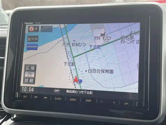 スズキ スペーシア カスタム XS ターボ 青森県 2018(平30)年 4.4万km ピュアホワイトP 4WD/純正メモリナビ/（BT／AM／FM／DVD）/全周囲方位カメラ/両側パワースライド/全席シートヒーター/社外エンジンスターター/ドライブレコーダー（前方）/LEDヘッドライト/オートライト/アシストハイビーム/衝突軽減システム