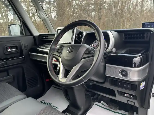 スズキ スペーシア カスタム XS ターボ 青森県 2018(平30)年 4.4万km ピュアホワイトP 4WD/純正メモリナビ/（BT／AM／FM／DVD）/全周囲方位カメラ/両側パワースライド/全席シートヒーター/社外エンジンスターター/ドライブレコーダー（前方）/LEDヘッドライト/オートライト/アシストハイビーム/衝突軽減システム