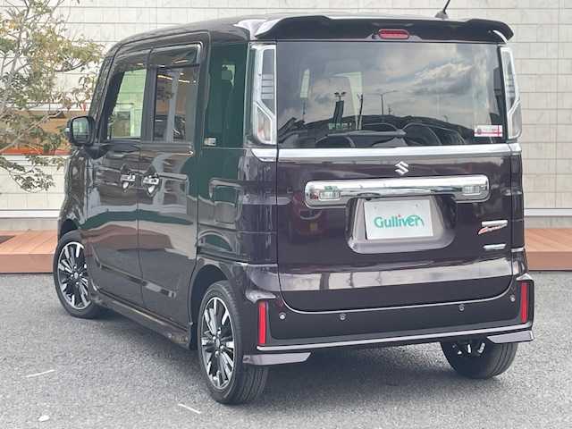 スズキ スペーシア カスタム HYBRID XS 茨城県 2022(令4)年 2.3万km ムーンライトバイオレットPM ワンオーナー/純正8インチナビ（CN-RZ875）/・BT/TV/CD/DVD/AM/FM/両側パワースライドドア/全方位カメラ/追従式クルーズコントロール/ハーフレザーシート/D席シートヒーター/LEDヘッドライト/オートライト/純正ETC/社外前方ドライブレコーダー/純正フロアマット/保証書/取扱説明書