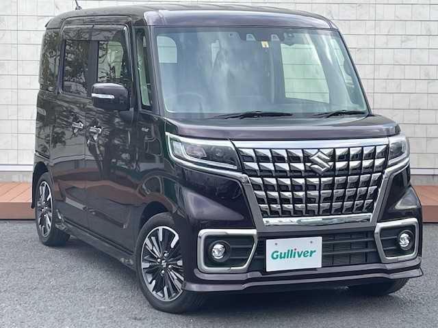 スズキ スペーシア カスタム HYBRID XS 茨城県 2022(令4)年 2.3万km ムーンライトバイオレットPM ワンオーナー/純正8インチナビ（CN-RZ875）/・BT/TV/CD/DVD/AM/FM/両側パワースライドドア/全方位カメラ/追従式クルーズコントロール/ハーフレザーシート/D席シートヒーター/LEDヘッドライト/オートライト/純正ETC/社外前方ドライブレコーダー/純正フロアマット/保証書/取扱説明書