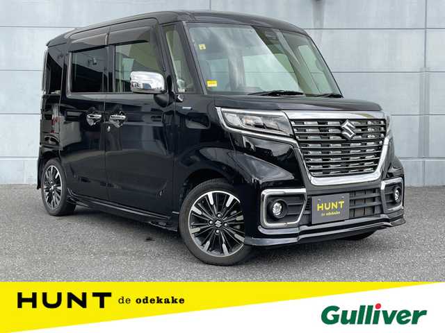 スズキ スペーシア カスタム HYBRID XS 千葉県 2018(平30)年 2.4万km ブルーイッシュブラックパール3 社外ナビ/フルセグＴＶ/ＥＴＣ/運転席側シートヒーター/ＵＳＢソケット/ハーフレザーシート/両側パワースライドドア/衝突被害軽減ブレーキ/レーンキープアシスト/オートライト/ＬＥＤヘッドライト/ＡＢＳ