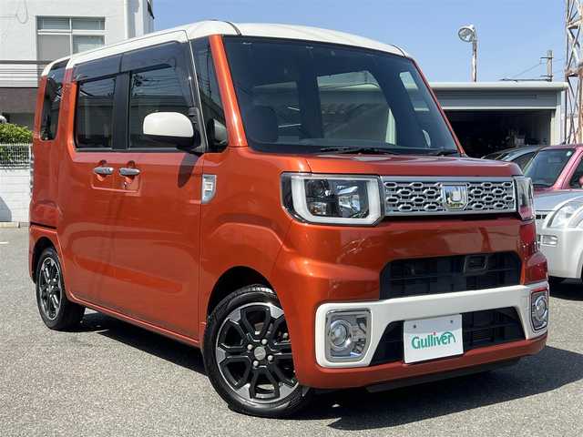 ダイハツ ウェイク G SA 大阪府 2015(平27)年 3.8万km パールホワイトⅢ/トニコオレンジメタリック 2トーン ワンオーナー/社外メモリーナビ・フルセグTV・CD・/　　　DVD・USB・SD・Bluetooth/両側パワースライドドア/運転席シートヒーター/スマートアシスト/スマートキー/フォグランプ/ETC/バックカメラ/4WD・ターボ/電動格納ミラー/アイドリングストップ/LEDオートヘッドライト/純正サイドドアバイザー/純正15インチアルミホイール