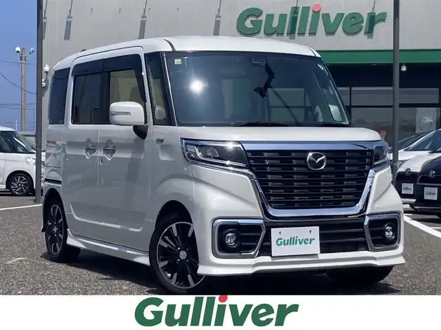 マツダ フレアワゴン カスタムスタイル ハイブリッド XT 島根県 2018(平30)年 1.7万km ピュアホワイトP 社外メモリナビ(CD/DVD/BT/フルセグ)/デュアルセンサーブレーキサポート/ ・誤発進抑制機能/ ・後退時ブレーキサポート/ ・車線逸脱警報機能/ ・ふらつき警報/ ・先行車発進お知らせ機能/ ・ハイビームアシスト/バックカメラ/ETC/クルーズコントロール/前席シートヒーター /両側パワースライドドア /アイドリングストップ/電動格納ミラー/純正フロアマット/取扱説明書/保証書/スペアキー×1