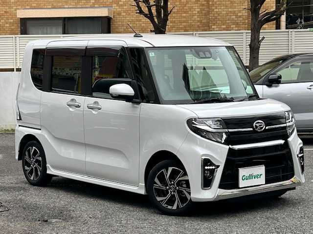 ダイハツ タント カスタム X 東京都 2022(令4)年 1.9万km シャイニングホワイトパール 社外ナビ(フルセグTV、DVD、CD)/Bluetooth/前後ドラレコ/両側パワースライド/全席ヒートシーター/バックモニター/スマートアシスト/衝突軽減ブレーキ/車線逸脱抑制/アイドリングストップ/前後コーナーセンサー/LKC/スペアキー１本