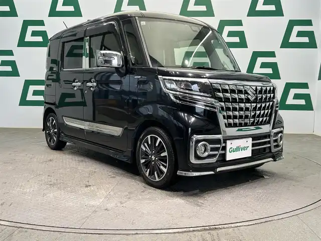 スズキ スペーシア カスタム HYBRID GS 鹿児島県 2019(令1)年 5.1万km ブルーイッシュブラックパール3 禁煙車/社外SDナビ（AVIC-RW99）/フルセグTV/片側パワースライドドア/運転席シートヒーター/デュアルセンサーブレーキサポート/レーンキープアシスト/社外スピーカー/社外メッキパーツ/社外フロアマット/アイドリングストップ/後方コーナーセンサー/電格ミラー/オートライト/LEDヘッドライト/プッシュスタート