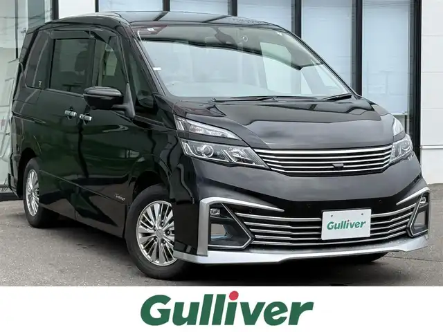 日産 セレナ ライダー Vセレクション 道南・函館 2017(平29)年 7.4万km ダイヤモンドブラック /両側パワースライドドア//純正メモリーナビ/（フルセグTV/DVD/CD/SD/BT/FM/AM)　//純正フリップダウンモニター//アラウンドビューカメラ//エマージェンシーブレーキ//側方支援//標識認識//駐車支援//クルーズコントロール//ECOモード//横滑り防止//アイドリングストップ//HIDヘッドライト//フォグランプ//ウィンカーミラー//革巻きステアリング//プッシュスタート//スマートキー//スペアキー//ETC//社外ドライブレコーダー（前後）