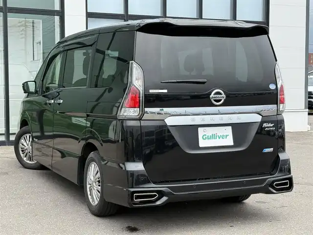 日産 セレナ ライダー Vセレクション 道南・函館 2017(平29)年 7.4万km ダイヤモンドブラック /両側パワースライドドア//純正メモリーナビ/（フルセグTV/DVD/CD/SD/BT/FM/AM)　//純正フリップダウンモニター//アラウンドビューカメラ//エマージェンシーブレーキ//側方支援//標識認識//駐車支援//クルーズコントロール//ECOモード//横滑り防止//アイドリングストップ//HIDヘッドライト//フォグランプ//ウィンカーミラー//革巻きステアリング//プッシュスタート//スマートキー//スペアキー//ETC//社外ドライブレコーダー（前後）