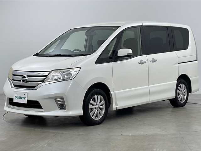 日産 セレナ ハイウェイスター Vセレクション 道央・札幌 2012(平24)年 6.3万km ブリリアントホワイトパール ・純正ナビ&CD&AUX　/・両側パワースライドドア　/・バックカメラ　/・クルーズコントロール　/・アイドリングストップ　/・横滑り防止装置/・プラズマクラスター　/・2列目シートバックテーブル/・サンシェード/・電動格納ミラー　/・純正フロアマット　/・プッシュスタート　/・オートライト/・スマートキー/・スペアキー/・保証書/・取扱説明書