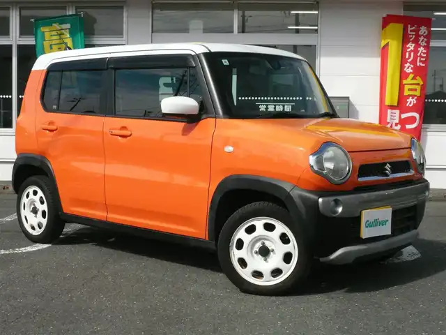 スズキ ハスラー G 静岡県 2014(平26)年 6.8万km パッションオレンジマイカ/スペリアホワイト 車検令和9年4月10日/バッテリー令和7年1月交換済み/タイヤ8ミリ/ホワイトルーフ/ホワイト塗装スチールホイール/ECLIPCE社外ナビ/（CD/FM/AM/ワンセグTV)/ETC/レーダーブレーキサポート/（衝突軽減ブレーキ）/アイドリングストップ/ヒルホールドコントロール/プッシュスタート・スマートキー/運転席シートヒーター/オートエアコン/スペアキー/純正フロアマット・バイザー